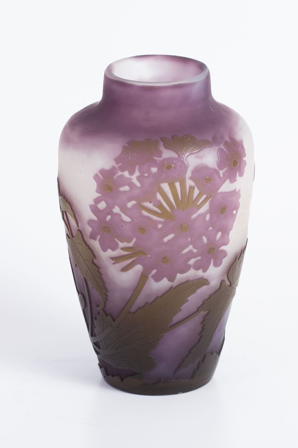 Galle - French Double Layered Cameo Glass Vase in a Model of Flower Stems, circa 1910. Galle 