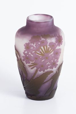 Galle - French Double Layered Cameo Glass Vase in a Model of Flower Stems, circa 1910. Galle 