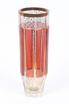 Bohemian vase decorated with gilding 19th c. An impressive and tall vase with a ribbed 