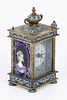 An old Victorian traveling clock decorated with enamel paintings. The movement was changed to a Image - 2