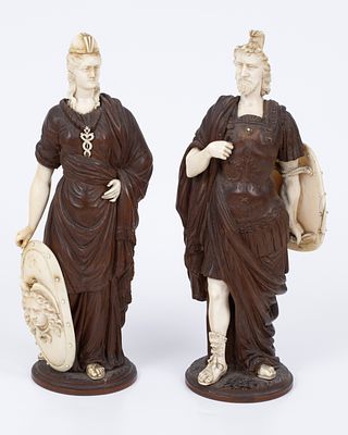 A pair of French neoclassical sculptures made of organic material combined with wood. A pair of 