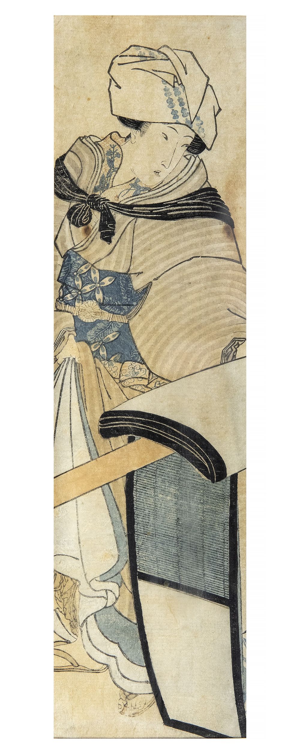 אמן לא מזוהה (יפן המאה ה-19), דמות בקימונו. חיתוך עץ 
33X9 ס״מ 
מצב: לפירוט מצב מלא נא לפנות ל: 