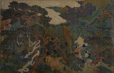 ציור סיני שושלת צ׳ינג (1644–1912). צבעי מים ודיו על גבי משי 
מעוטר בשולי משי. 
60X40 ס״מ 
מצב: 