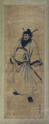 ציור מגילה בדמותו של שוקי - קוטל השדים, יפן, המאה ה־18. דיו ואקוורל על נייר או משי 
נושא חותמת 