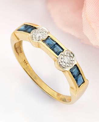 טבעת מזהב צהוב 14 קראט אבני ספיר ויהלומים. משובצת ספירים בשיבוץ INVISIBLE בשילוב יהלומים 
קטנים. 