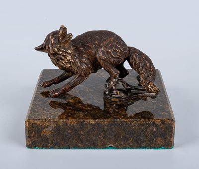 A Bronze Figurine of a Fox, Vienna, Austria, 19th Century. Depicting a fox mounted on a brown 