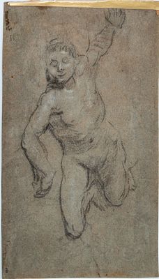 Attrib. to Domenico Tintoretto (1560-1635), Nude. Black and white chalk on grey paper 
14.6x26 