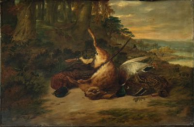 Circle of Jean-Baptiste Oudry (1686-1755), Hunting Trophy. Oil on canvas 
Illegibly signed 