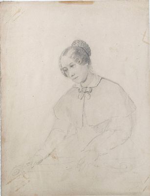 Attrib. Jean August Dominique Ingres (French 1780-1867), Seated Young Woman. Pencil on paper 
22 