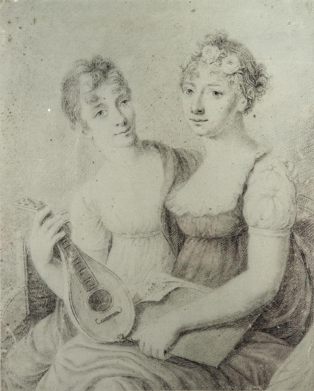 Attrib. to Anton Graff (1736-1812), Two Sisters. Black chalk heightened with white on prepared 