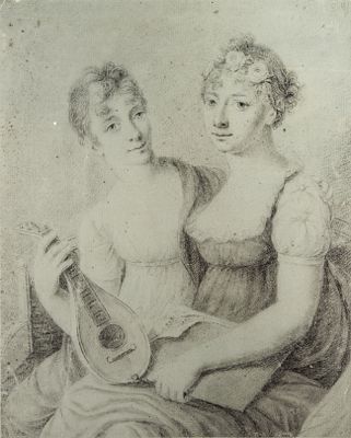 Attrib. to Anton Graff (1736-1812), Two Sisters. Black chalk heightened with white on prepared 