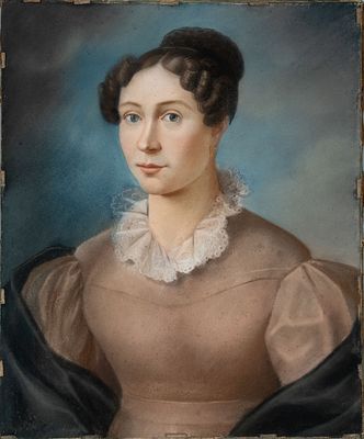 European School, Mid 19th Century, Portrait of a Young Woman. Pastel on parchment 
43 x 34 cm 