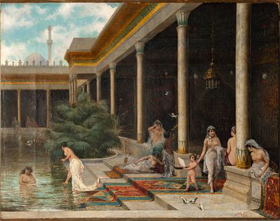 Alberto Fabbi (1858-1906), Im Harem. Oil on canvas laid down on board 
1893
Signed and dated 