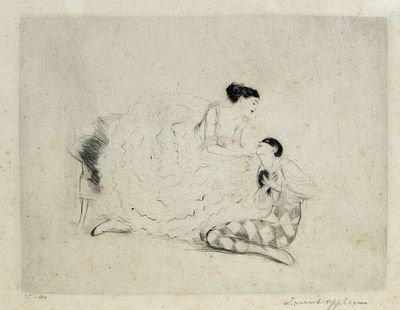 Ernst Oppler (1867-1929), Pierrot und Tanzerin. Drypoint etching 
ca 1920 
Signed (lower right) 
