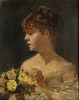 Antonie Calbet (1860-1944), Portrait of a Girl. Oil on wood panel 
Signed (upper left). 
20 x 26 