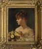 Antonie Calbet (1860-1944), Portrait of a Girl. Oil on wood panel 
Signed (upper left). 
20 x 26 Image - 1