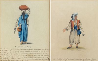 Attrib. Octavien Dalvimart (19th Century), A Pair of Oriental Figures. Two watercolors on paper 