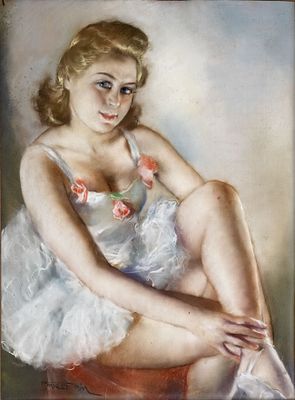 Pal Fried (1893-1976), Seated Ballerina. Pastel on paper 
Signed (lower left). 
87 x 67 cm 