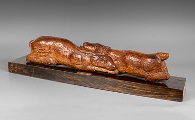 Joseph Constant (1892-1969), Doe and Fawn. Carved wood sculpture 
1926 
Signed and dated 29 (on 