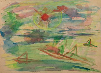 Unidentified Artist, Landscape. Watercolor on cardboard 
1916 
Signed in initials and dated 1916 