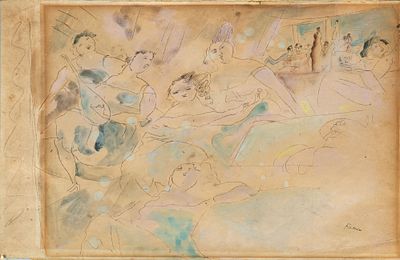Jules Pascin (1885-1930), At the Caffe. Pencil and watercolor on paper 
Stamped by the estate 