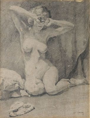 Unidentified Artist, Female Nude. Pencil on paper laid down on cardboard 
1924 
Signed and dated 