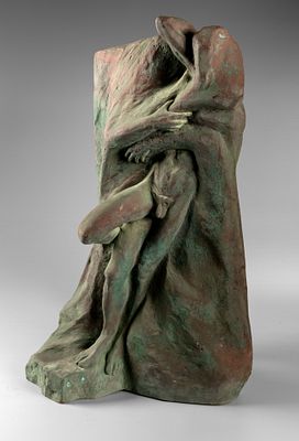 Barbara Falender (b. 1947), From the Cycle Ganymede. Bronze sculpture with red and green patina 
