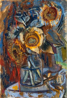Janos Pirk (1903-1989), Still Life with Sunflowers. Oil on paper 
Signed (lower left). 
64 x 44 