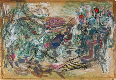 Avigdor Stematsky (1908-1989), Olive Grove in Safed. Watercolor pencil and oil crayon on paper 