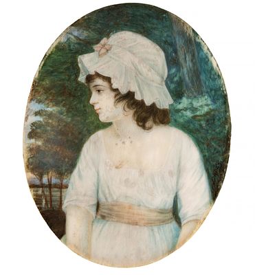 European School, 19th Century, Miniature Portrait of a Girl. Oil on organic material 
Signed (on 