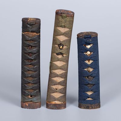 A Group of Three Japanese Katana and Wakizashi Sword Hilts, Late 19th Early 20th Century. Length 