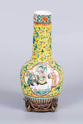 A Famille Jaune Polychrome Porcelain Vase, China, Late Qing Dynasty. Decorated with yellow 