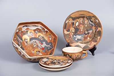 A Mixed Lot of Satsuma Polychrome Porcelain Wares with Gilt Highlights, Japan, Late 19th Century. 