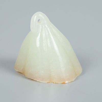 Celadon Jade Bell-Shaped Pendant, China, Qing Dynasty (1644-1912). Bell-shaped pendant carved 