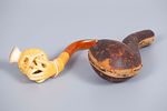 A Pair of Carved Amber and Meerschaum Pipes, 19th Century. Comprising two pipes: 
1. A memento Image - 2