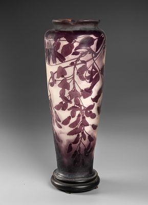 A Galle Cameo Etched Glass Vase, France, Early 20th Century. With a circular base and tapered 