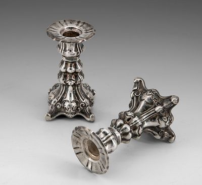 A Pair of Hazorfim Silver Candlesticks, Israel, Second Half of the 20th Century. Classical form 