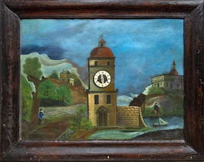 A Music Box Picture Clock, Germany, First Half of the 19th Century. Picture clock composed of an 