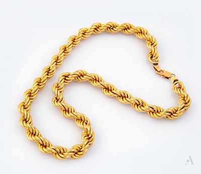 A 14K Yellow Gold Rope Chain Necklace. Marked and gold acid tested. 
Length: approx. 40 cm; 