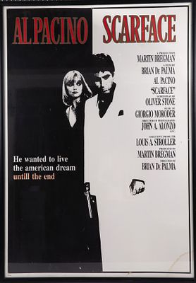פוסטר לסרט Scarface בכיכובו של אל פצ'ינו. פוסטר מודפס לסרט הפולחן Scarface, בעיצוב האייקוני 