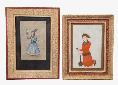 Two Paintings, Persia, Qajar Period, 19thc. Each depicting a young man in elaborate attire 
