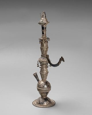 A Silver Filigree Hookah, 20th Century. Decorated with filigree work. Silver acid-tested. 
