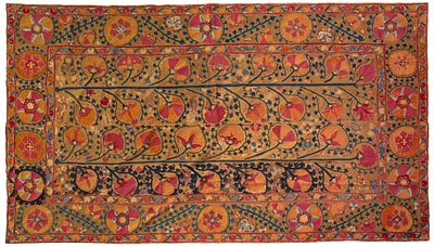 A Fine Silk-Embroidered Suzani, Bukhara, 19th Century. Densely embroidered with rich floral 