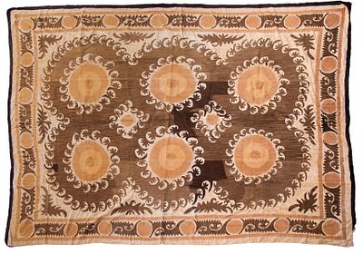 A Fine Suzani Embroidery, Uzbekistan, Late 19th Century. Worked with colorful floral embroidery 