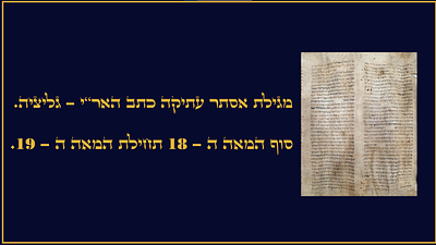 מגילת אסתר עתיקה כתב האר"י - גליציה. סוף המאה ה18 תחילות המאה ה19. מגילת אסתר עתיקה כתב האר"י - 