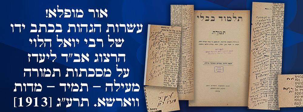 אור מופלא! עשרות הגהות בכתב ידו של רבי יואל הלוי הרצוג אב"ד ליעדז על מסכתות תמורה - מעילה - 