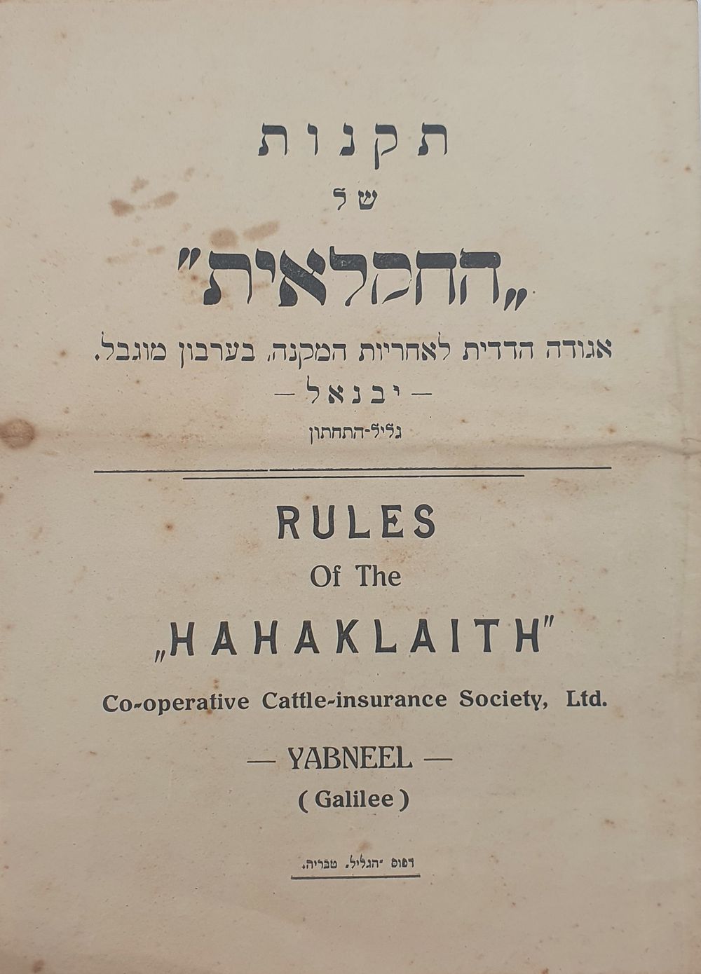 נדיר מאוד עד בלתי קיים נדפס במספר מצומצם ממש 12 עמו' פנימי והיסטורי במיוחד יבנאל גליל תחתון 