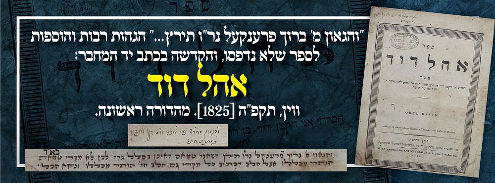 "והגאון מ' ברוך פרענקעל נר"ו תירץ..." הגהות רבות והוספות לספר שלא נדפסו, והקדשה בכתב יד המחבר: 