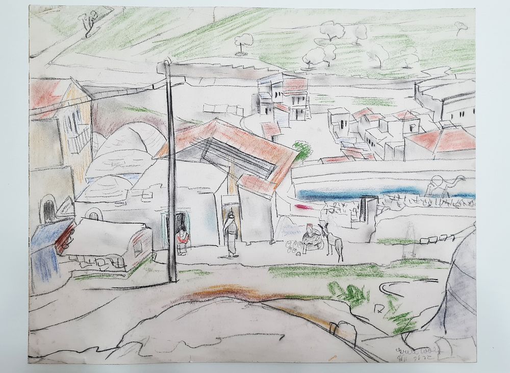 גרטה וולף קרקואר (1890-1970) Greta Wolf Krakauer - " כפר ערבי " צבעי מים על נייר , חתום , לא 