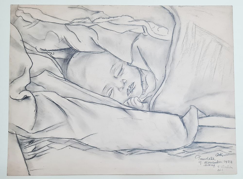 גרטה וולף קרקואר (1890-1970) Greta Wolf Krakauer - " הבת טרודה " רישום על נייר של הבת טרודה 